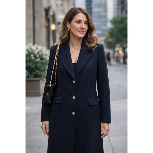 Jg Hook Jackets & Blazers - J G Hook Vintage Merino Wool Coat Sz 10 Navy Long Tailored Classic Gold Buttons